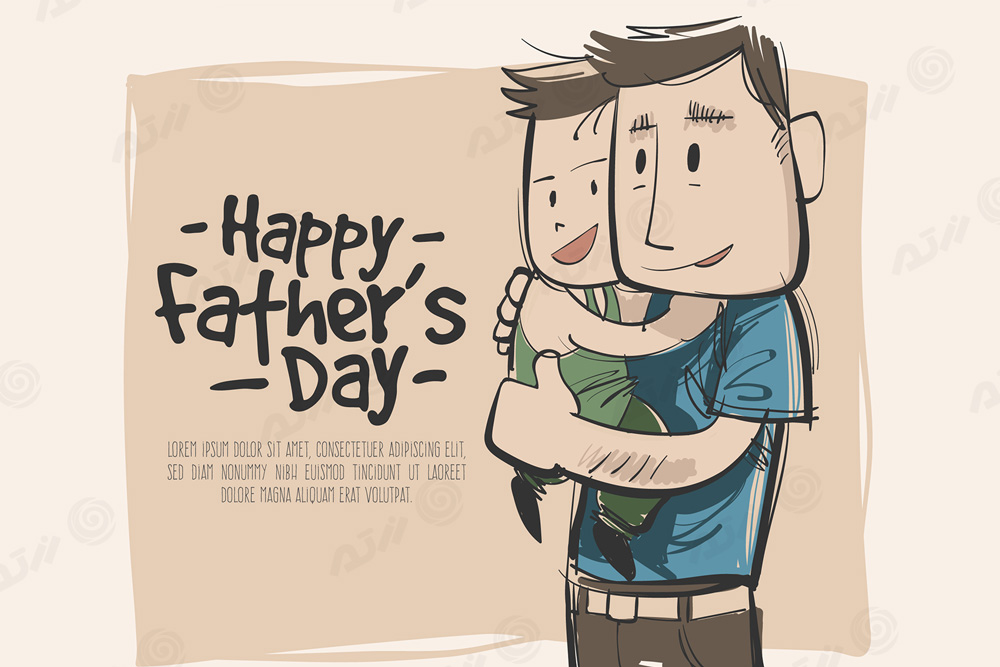 وکتور رایگان نقاشی با دست ویژه روز پدر شامل وکتور پسر در آغوش پدر بصورت لایه باز و فایل EPS و Ai